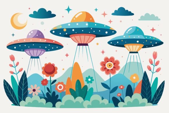 Download Ufos Sky with Flowers on a Backgrounds - Backgrounds Collection
